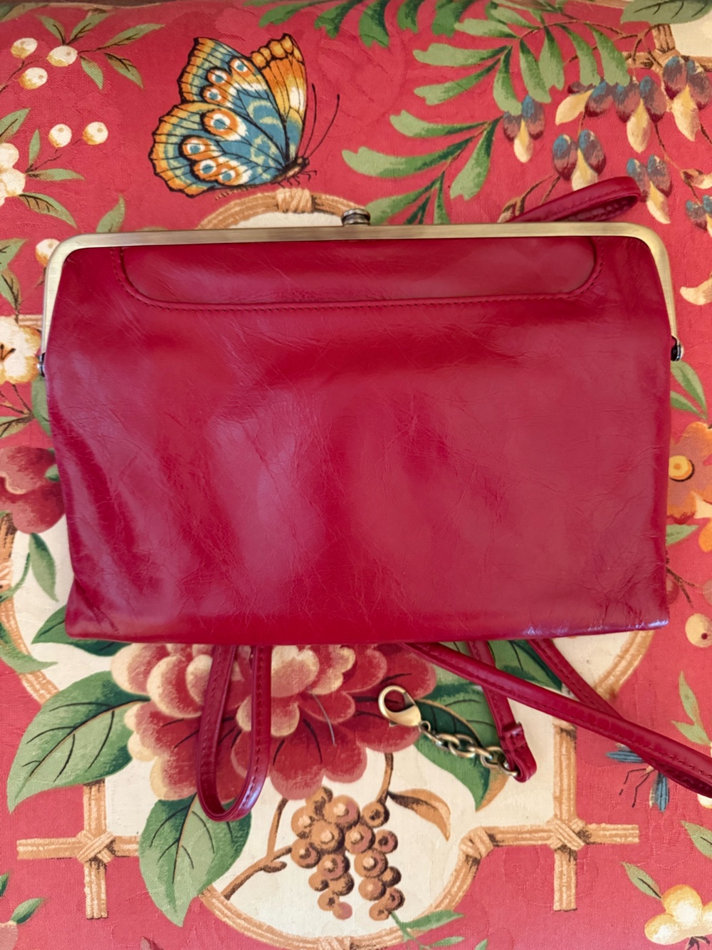 HOBO Red Leather Clutch with Removable Strap and Gold-Tone Hardware
